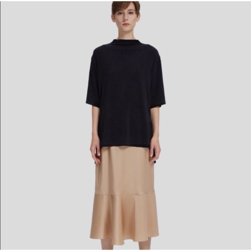 Lattelier Ribbed Tunic Stretch Oversized Lagenlook Black Sz M